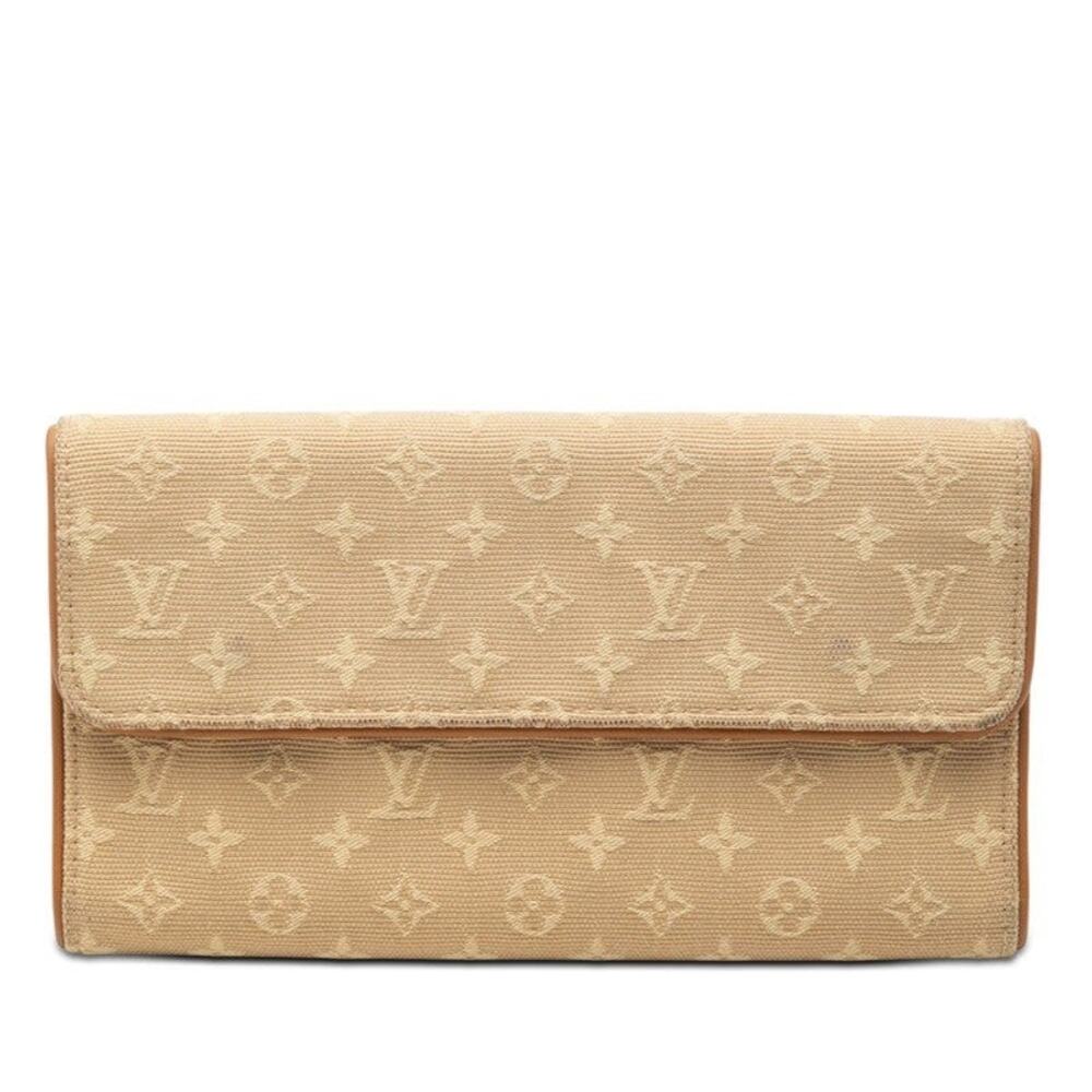Louis Vuitton Monogram Mini Portefeuille Tresor International Long Wallet Beige
